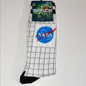 NASA Official Merchandise Space Series White and Black Grid Socks with Blue Logo